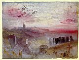 Foreground Canvas Paintings - View over Town at Suset a Cemetery in the Foreground
